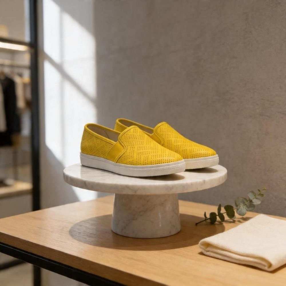 Lauren Ralph Lauren Jinney lemon 🍋 rind leather slip-on sneakers - Picture 2 of 2